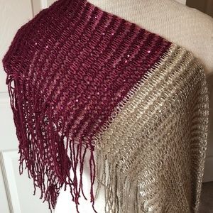 Fringed Sequined Infinity Scarf in Merlot & Taupe